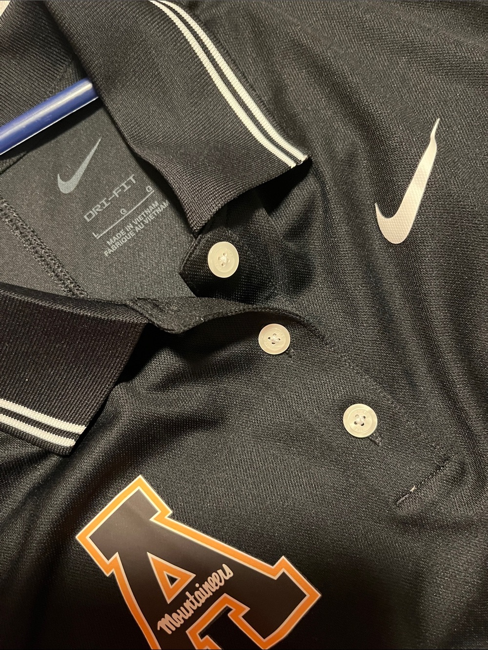 Nike Black Polo with White Swoosh and Gold 'A' Patch - Picture 3 of 4